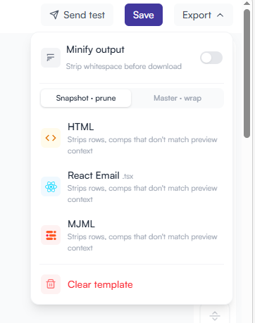 Export formats on builder